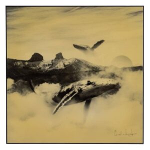 Cuadro Ballena Amarillo-Negro DM Papel 80x2,5x80 cm con Gancho y Protección Foam