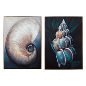 Cuadro Impresión Conchas Gris 72x4x100 cm - Acabado a Mano, Técnica Mixta