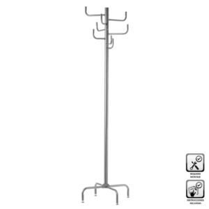 Perchero de Metal Gris 8 Brazos 40x40x183 cm, Soporta 10 kg