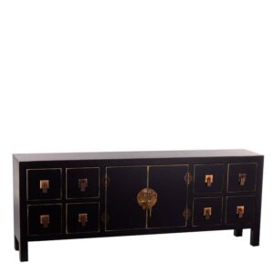 Mueble de 8 Cajones Negro y Oro de Madera DM - Almacenaje Elegante 50 cm | Colección Oriente