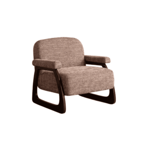 Sillón Beige-Marrón de Tejido y Madera de Caucho 77x76x74 cm