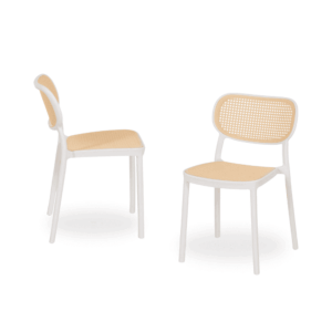 Pack de 2 Sillas Beige y Blancas de Polipropileno Gavin - Diseño Moderno y Ergonómico para Interiores y Exteriores, Apilables y Ligeras