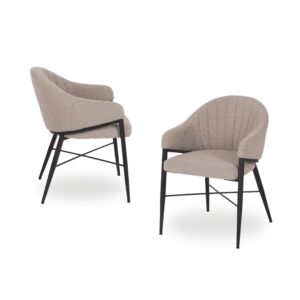 Pack de 2 Sillas Dylan con Brazos de Tela Beige y Estructura Metálica - Diseño Ergonómico y Moderno para Salones y Comedores (82 cm)