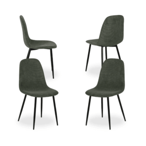 Pack de 4 Sillas de Pana Verde Xalven - Diseño Moderno y Confortable para Salón, Estructura Metálica y Relleno de Foam