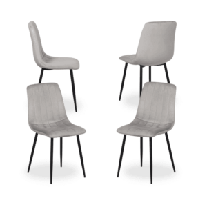 Pack de 4 Sillas de Terciopelo Gris Claro Zayne - Elegancia y Confort para Comedores y Oficinas (88,5 cm)