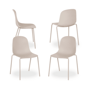 Pack de 4 Sillas de Metal y Polipropileno Beige para Exterior - Finley 85 cm, Modernas y Resistentes para Jardín y Terraza