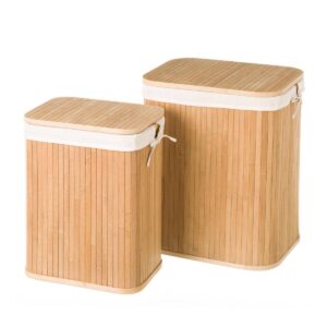 Cesto de Bambú y Tela Natural 43x33x51 cm, Capacidad 74 L