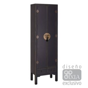 Armario Negro de DM con 2 Puertas Amplias y 2 Cajones - 185 cm, 4 Lejas Interiores y Estilo Oriental