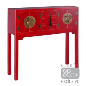 Consola Roja de DM Elegante de 95 cm con Detalles en Oro Envejecido - Almacenamiento Práctico y Estilo Moderno para Entradas y Salones