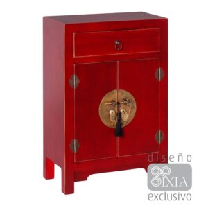 Mesita Roja de Madera DM con 2 Puertas y 1 Cajón - Estilo Oriental, 69 cm