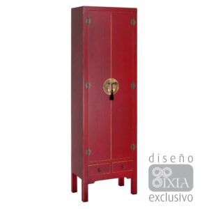 Armario Rojo de DM Compacto de 185 cm con 2 Puertas y 2 Cajones - Estilo Oriental y 4 Lejas Ajustables