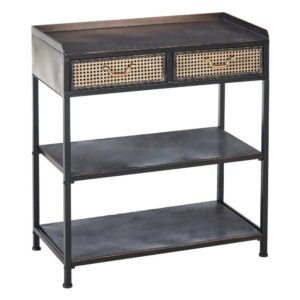 Mueble Recibidor Negro y Marrón de Metal 85 cm - Estilo Industrial con Cajones y Lejas Amplias para Hogares Modernos