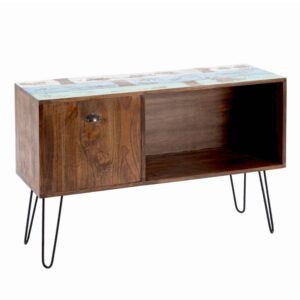 Aparador Madera Mindi con Patas de Metal Marrón-Azul 120x40x80 cm