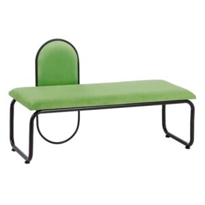 Banqueta de terciopelo verde con estructura de DM y patas de metal negro, 110x40x68 cm