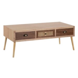 Mesa Centro Sasha Crema-Natural Madera y Ratán 110x50x43 cm
