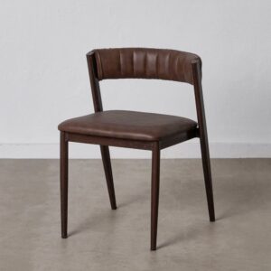 Silla marrón en piel sintética con estructura metálica para salón – 51 x 55 x 72 cm
