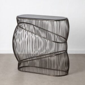 Consola de Metal y Mármol Plata-Negro 95x45x92 cm