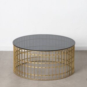 Mesa de Centro Oro Metal y Cristal 91x91x43 cm