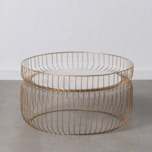 Mesa de Centro de Hierro y Mármol Oro-Blanco 72x72x40 cm