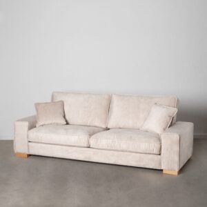 Sofá 4 plazas beige de tela para salón amplio – 266 x 93 x 97 cm
