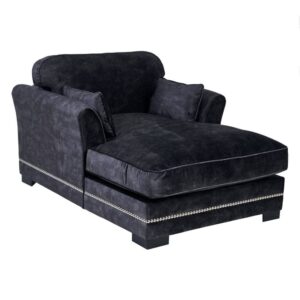 Sofá chaise longue gris oscuro de tela para salón moderno – 114 x 155 x 92 cm