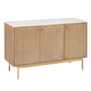 Aparador Natural de Madera Roble y Acero Inoxidable 127x45x82,8 cm con 3 Puertas