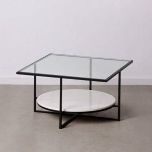 Mesa de Centro de Metal y Mármol Negro-Blanco 80x80x46,5 cm