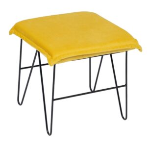 Puf Terciopeleo Amarillo 40x40x35 cm con Relleno de Foam y Estructura de Hierro
