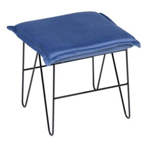 Puf terciopelo azul 40x40x35 cm, tejido 100% poliéster, base de hierro