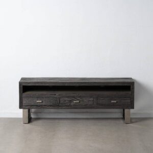 Mueble TV Negro de Madera y Acero 160x40x59 cm con Cajones