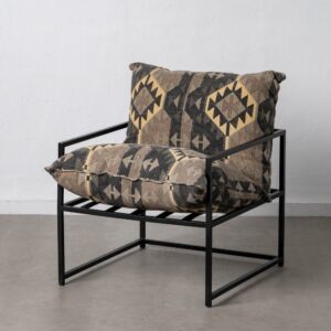 Sillón negro y taupe tapizado en tela con estructura metálica – 70 x 84 x 86 cm