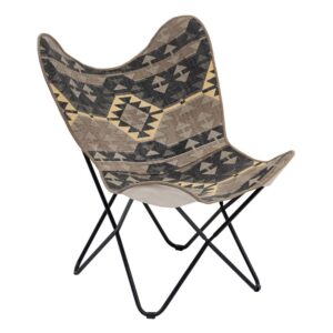 Silla tapizada en tela negro y taupe con patas metálicas para comedor – 75 x 75 x 95 cm