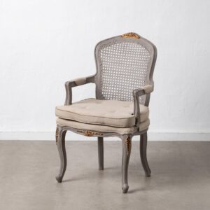 Sillón gris y beige con estructura de madera para salón – 58 x 52 x 98,5 cm