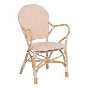 Silla de ratán sintético con brazos, color natural-beige, 57x62x90 cm