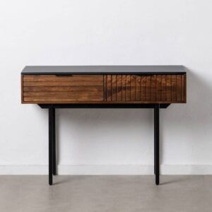 Consola de Madera Marrón y Negra de 110 cm con Detalles Metálicos y Cajones Amplios - Estilo Contemporáneo y Funcionalidad