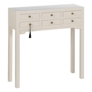 Consola Blanca de Madera con Patas Altas y 6 Cajones Compactos - 85 cm, Diseño Minimalista y Funcional para el Hogar