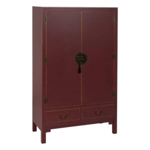 Armario de Madera Teja Estilo Oriente con Detalles Clásicos - 160 cm, Sin Montaje, 2 Lejas Desmontables