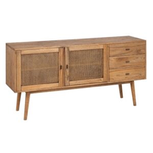 Aparador Grande de Madera Mindi Color Miel - 150 cm, Diseño Elegante y Funcional con Cajones y Puertas