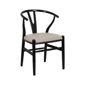 Silla negra tapizada en tela con estructura de madera para comedor – 53 x 55 x 80 cm