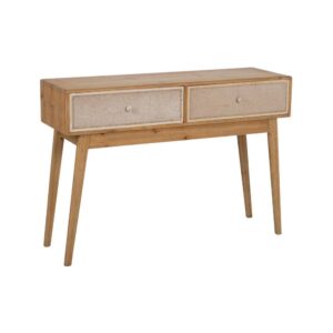 Consola de Madera Natural de Abeto y DM de 115 cm con 2 Cajones - Diseño Elegante y Funcional para Recibidores, Salones y Dormitorios