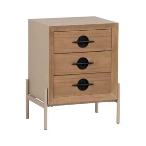 Mesita Auxiliar Blanca de Madera Natural y Metal con 3 Cajones - Diseño Moderno y Elegante de 66 cm