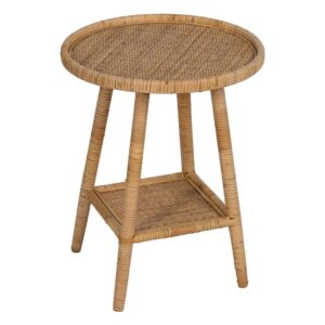 Mesa Auxiliar Natural de Ratán de 56 cm - Diseño Elegante y Funcional con Patas de 16 cm y Hueco de 37 cm