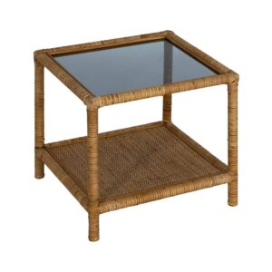 Mesa Auxiliar Natural de Ratán y Cristal de 45 cm - Diseño Elegante y Funcional para tu Hogar