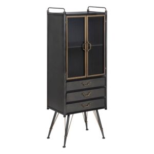 Vitrina de Cristal Negro y Oro con Cajones - 150 cm de Elegancia y Estilo Moderno para tu Salón