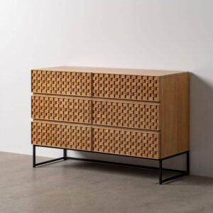 Cómoda Natural de DM y Madera de Fresno con Detalles Metálicos - 77 cm, Cajones Amplios (59x18 cm), Patas Montables - Estilo Moderno para Tu Hogar