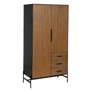 Armario Negro y de Madera Natural de 203 cm con Lejas Ajustables, Puertas Grandes y Cajones - Colección Orleans
