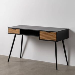Escritorio Negro y Madera Natural de 73 cm con Cajones Pequeños - Diseño Moderno y Funcional para Oficina y Estudio