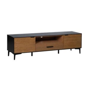 Mueble TV Negro y Natural de 154 cm con Cajón y Diseño Moderno - Material DM y Metal - Colección Orleans