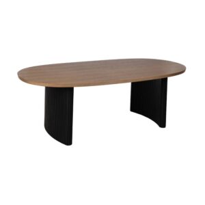 Mesa de Comedor Negra y Natural de DM y Madera de Fresno - Diseño Moderno, 220x113x75 cm, Patas de Hierro, Colección Orleans