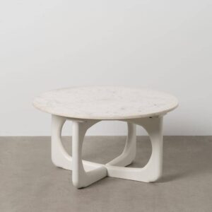 Mesa de Centro Blanco de Mármol y Madera de Mango 75x75x40 cm